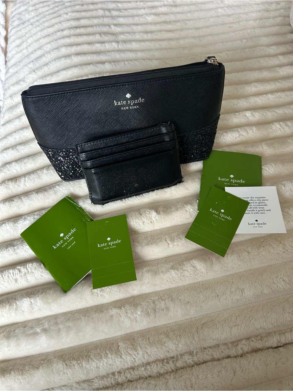 kate spade Black Glitter Accent Pouch and Card Holder Set